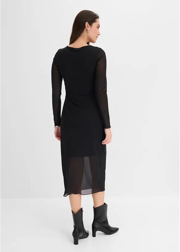 Tailliertes Jerseykleid in schwarz von hinten (Totalaufnahme) - bonprix