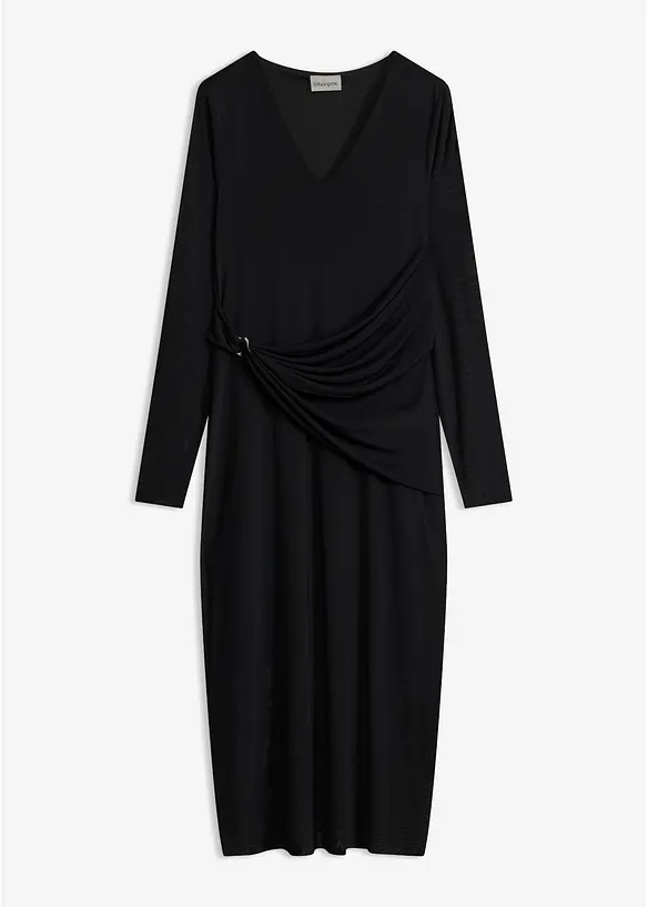 Tailliertes Jerseykleid in schwarz von vorne - bonprix