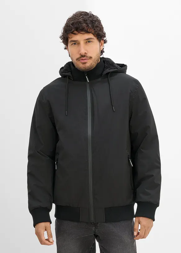 Wasserdichter Winter-Blouson mit wärmendem Kuschelfleece in schwarz von vorne (im Anschnitt) - bonprix