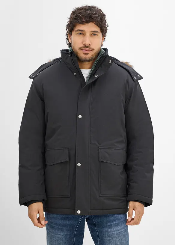 Wasserdichter Funktions-Parka mit abtrennbarer Kapuze in schwarz von vorne (im Anschnitt) - bonprix