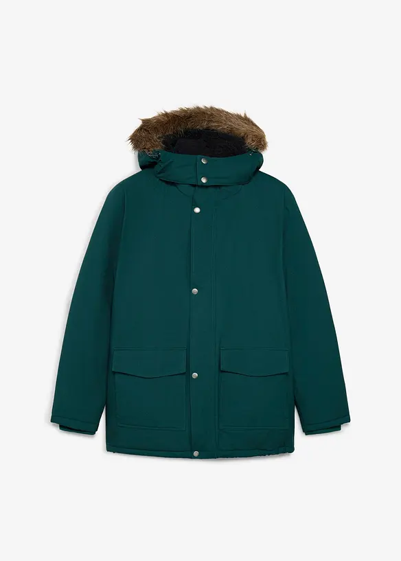 Wasserdichter Funktions-Parka mit abtrennbarer Kapuze in grün von vorne - bonprix