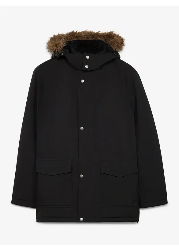 Wasserdichter Funktions-Parka mit abtrennbarer Kapuze in schwarz von vorne - bonprix