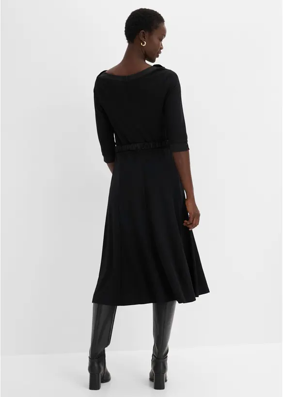 Kleid aus Punto di Roma mit Satin Gürtel in schwarz von hinten (Totalaufnahme) - bonprix Kleid aus Punto di Roma mit Satin Gürtel in schwarz von hinten (Totalaufnahme) - bonprix