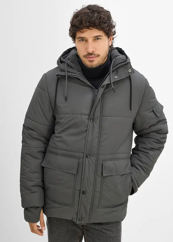 Wasserabweisende 3 in 1 Jacke mit integrierter Fleecejacke in grau von vorne (im Anschnitt) - bonprix