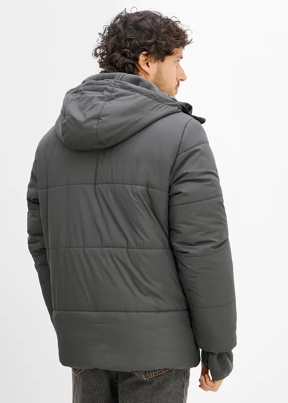Wasserabweisende 3 in 1 Jacke mit integrierter Fleecejacke in grau von hinten (im Anschnitt) - bonprix