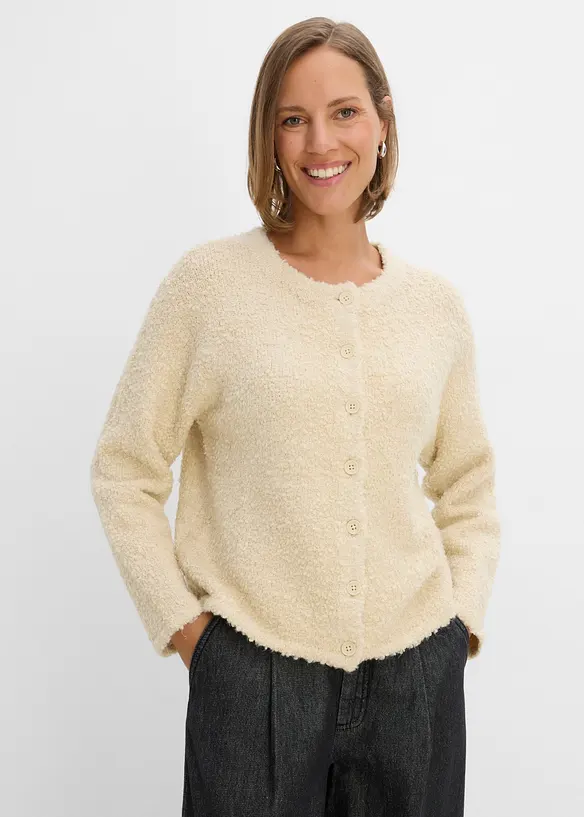 Teddy-Strickjacke in beige von vorne (im Anschnitt) - bonprix