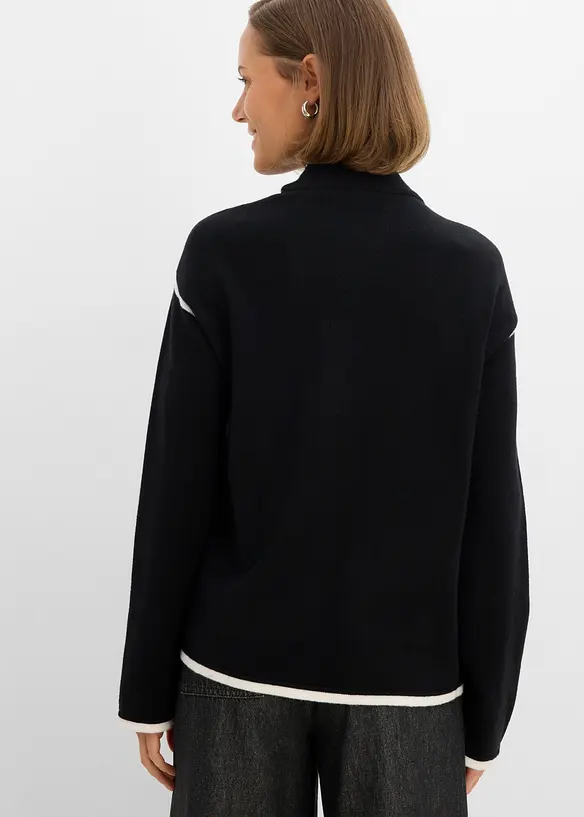 Rollkragenpullover aus Baumwoll-Mix in schwarz von hinten (im Anschnitt) - bonprix