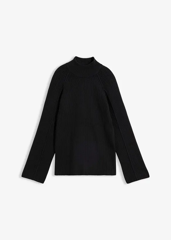 Rollkragenpullover aus Viskose-Mix in schwarz von vorne - bonprix