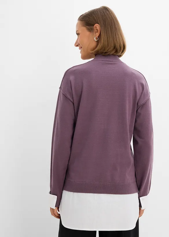 Oversize-Pullover mit Bluseneinsatz in lila von hinten (im Anschnitt) - bonprix
