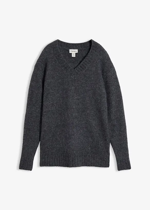 Pullover mit Wollanteil in grau von vorne - bonprix