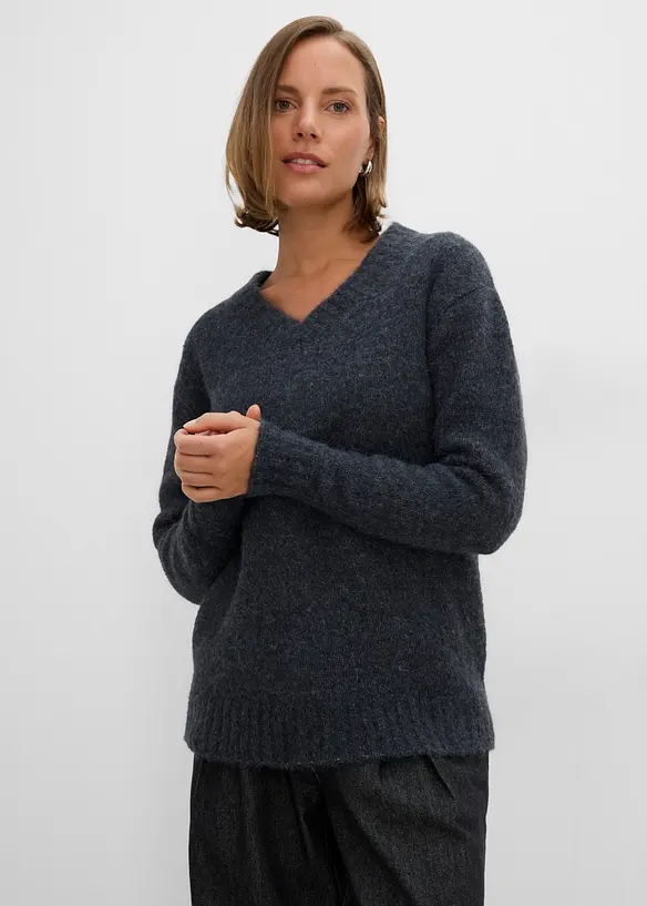 Pullover mit Wollanteil in grau von vorne (im Anschnitt) - bonprix