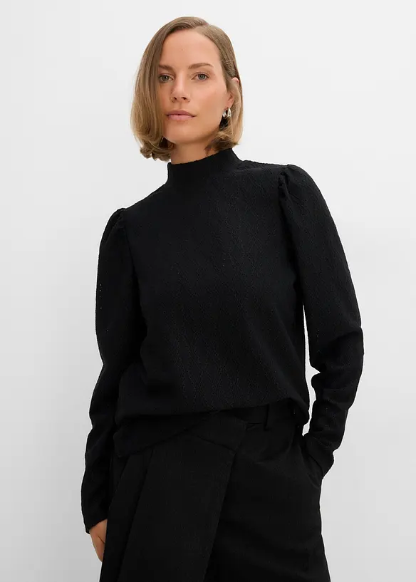 Shirtbluse mit Puffärmeln in schwarz von vorne (im Anschnitt) - bonprix Shirtbluse mit Puffärmeln in schwarz von vorne (im Anschnitt) - bonprix