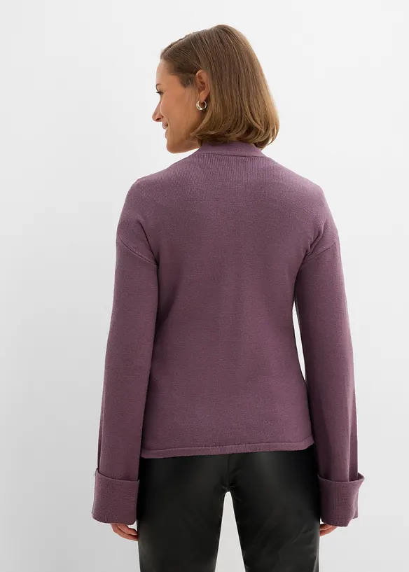 Taillierte Strickjacke aus Viskose-Mix in lila von hinten (im Anschnitt) - bonprix