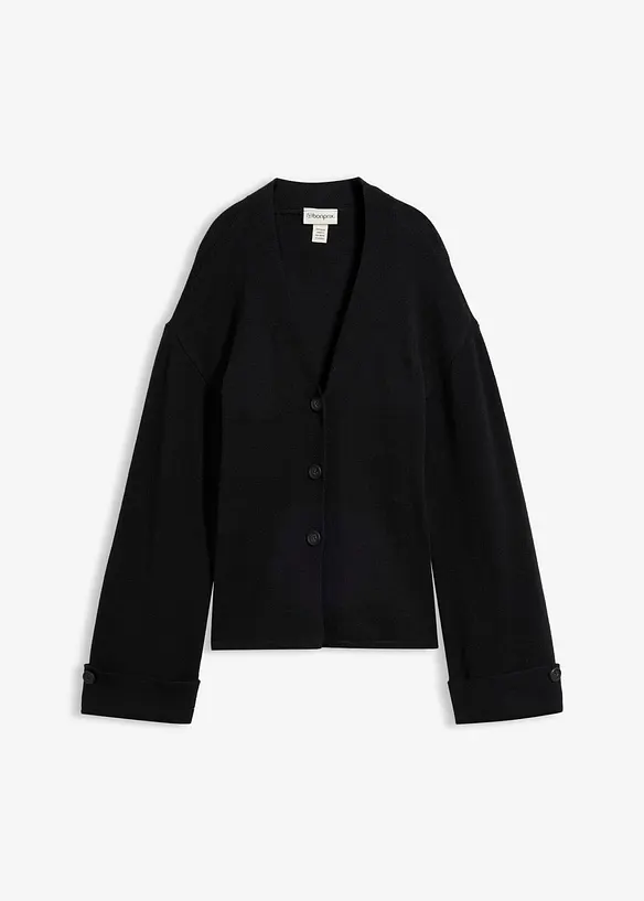 Taillierte Strickjacke aus Viskose-Mix in schwarz von vorne - bonprix