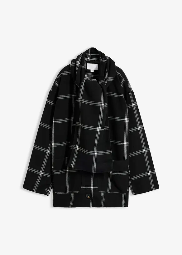 Übergangsjacke mit abnehmbarem Schal in schwarz von vorne - bonprix