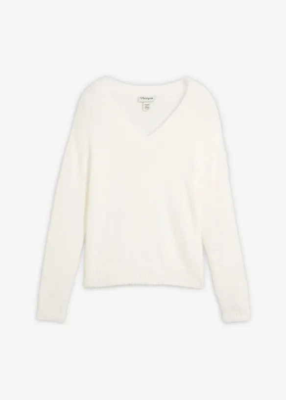Pullover in Plüschoptik mit Viskose in weiß von vorne - bonprix