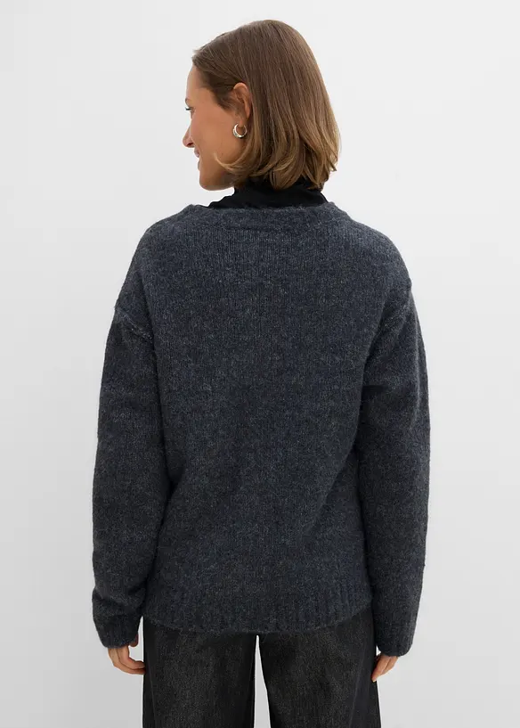 Strickjacke mit Wollanteil in grau von hinten (im Anschnitt) - bonprix
