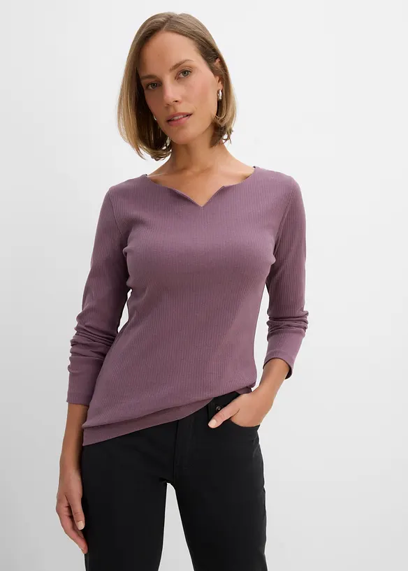 Langarmshirt in lila von vorne (im Anschnitt) - bonprix