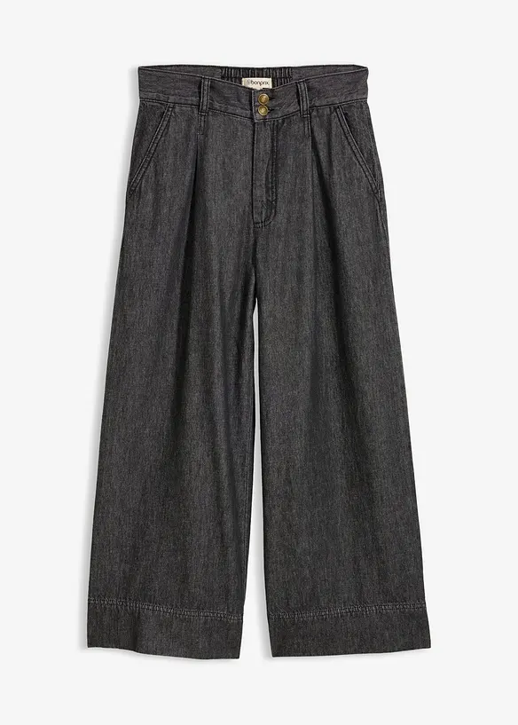 Verkürzte Wide-Leg-Jeans in schwarz von vorne - bonprix