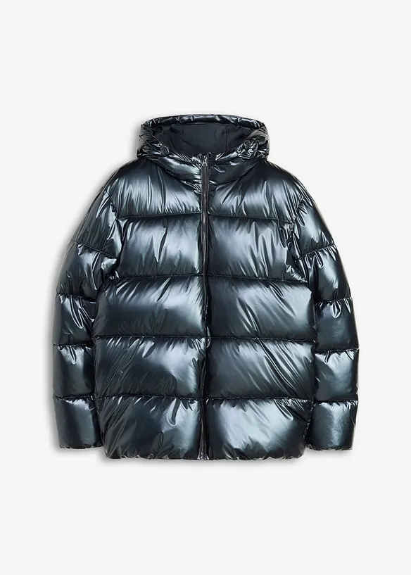 Puffer-Jacke in Metallic mit warmen Fleecefutter in grau von vorne - bonprix