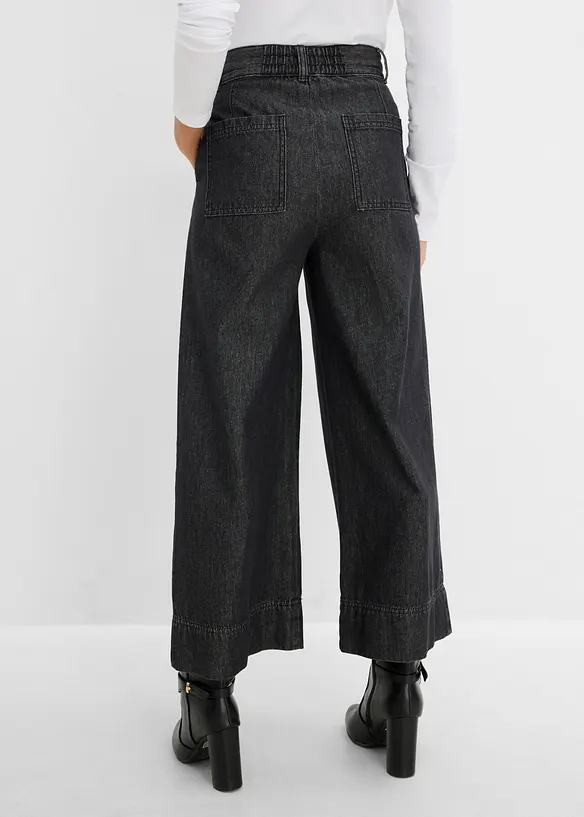Verkürzte Wide-Leg-Jeans in schwarz von hinten - bonprix