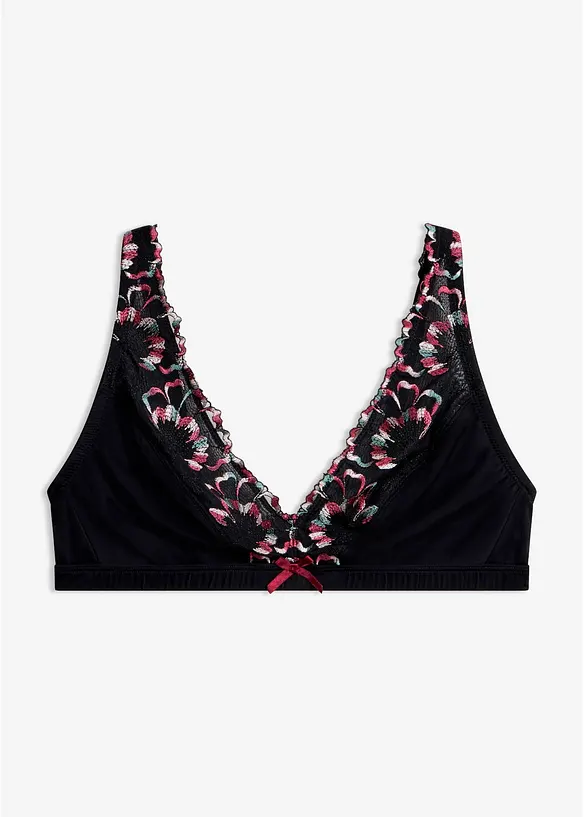Bralette ohne Bügel mit zarter Stickerei in schwarz von vorne - bonprix