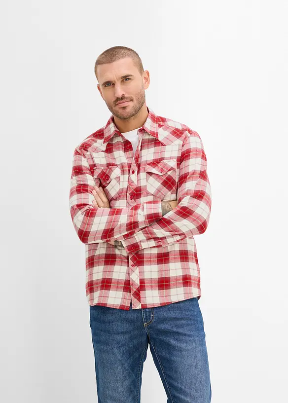 Flanellhemd aus reiner Baumwolle in rot von vorne (im Anschnitt) - bonprix