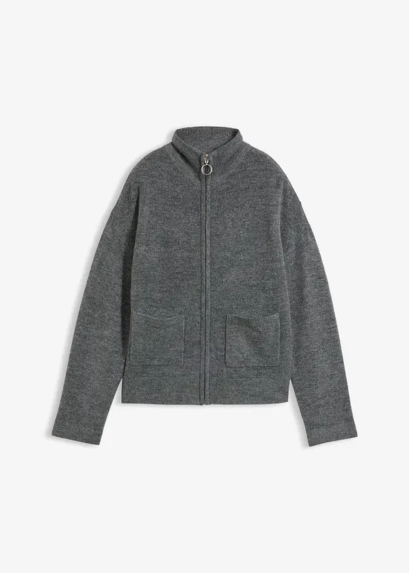 Strickjacke mit Reißverschluss in grau von vorne - bonprix