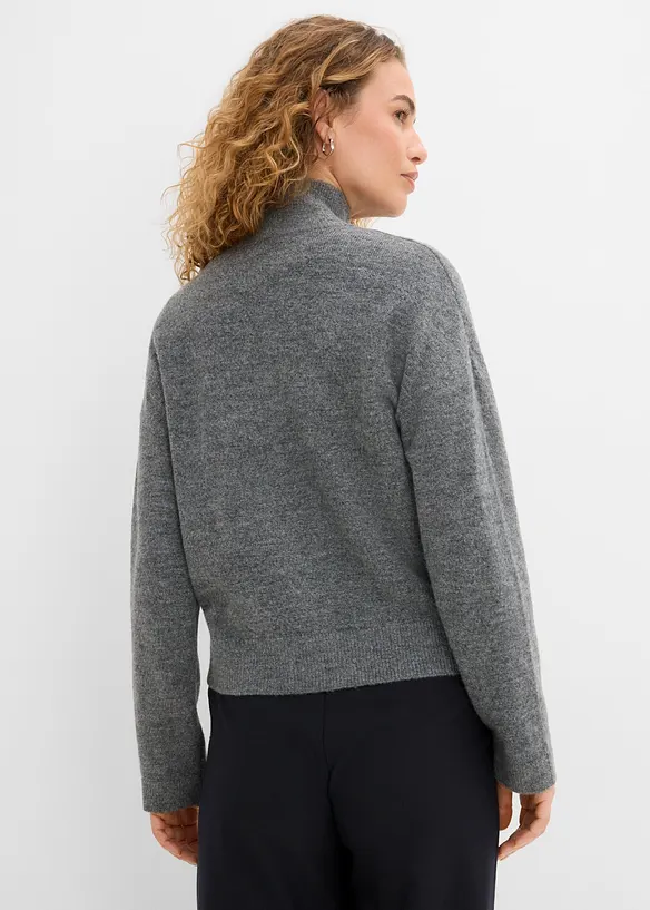 Strickjacke mit Reißverschluss in grau von hinten (im Anschnitt) - bonprix