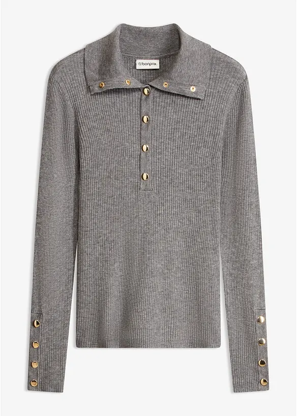 Polo-Pullover mit Viskose Anteil in grau von vorne - bonprix