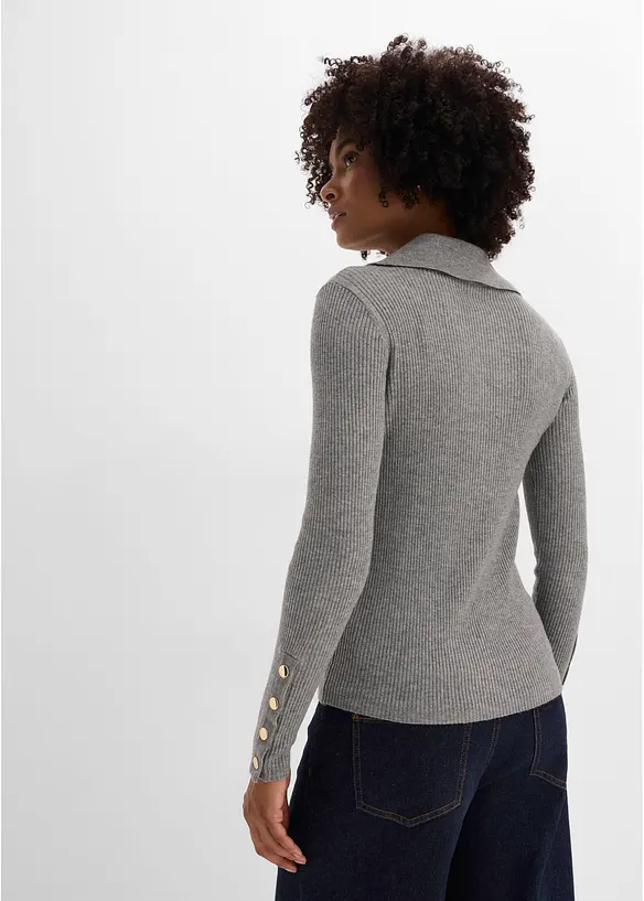 Polo-Pullover mit Viskose Anteil in grau von hinten (im Anschnitt) - bonprix