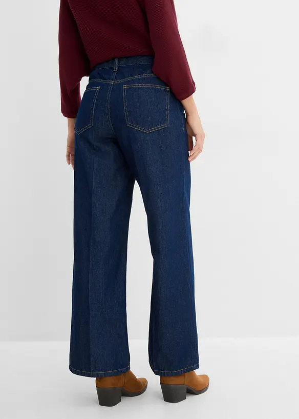 Wide-Leg-Jeans Mid Waist in blau von hinten - bonprix