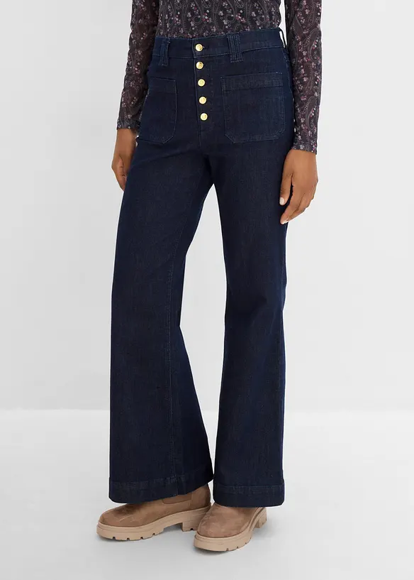 Flared-Jeans High Waist in blau von vorne - bonprix
