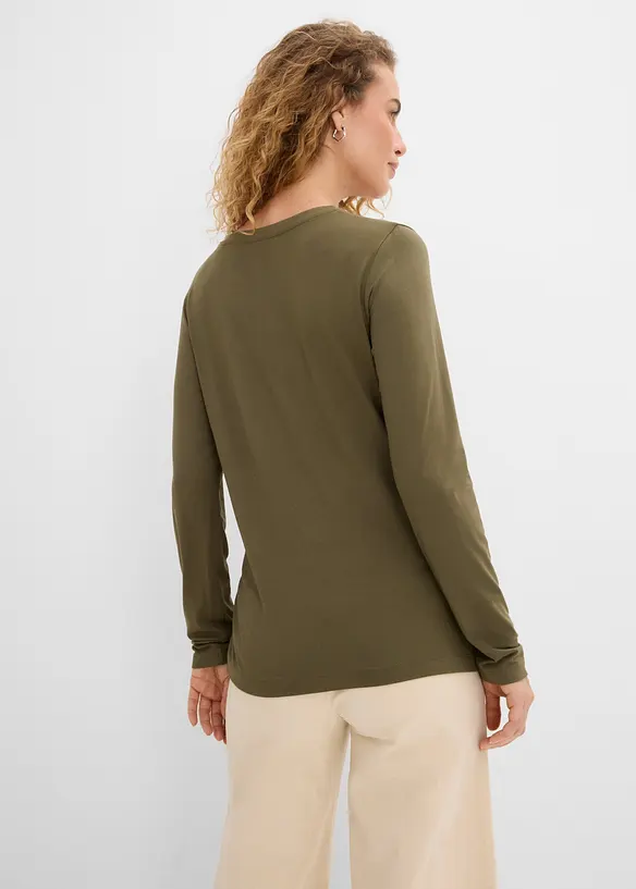 Langarmshirt aus softem Viskose Mix in grün von hinten (im Anschnitt) - bonprix