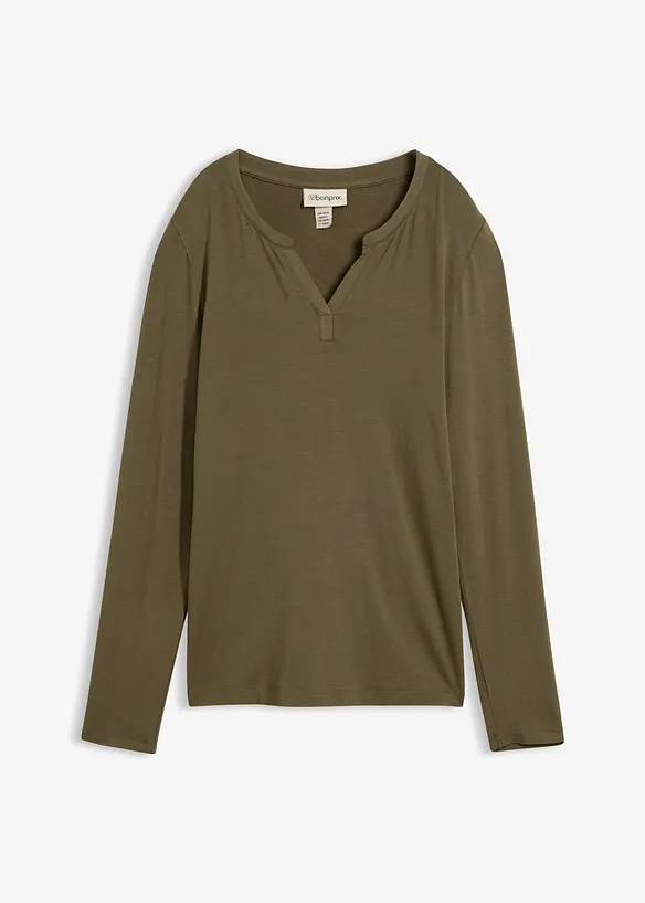 Langarmshirt aus softem Viskose Mix in grün von vorne - bonprix