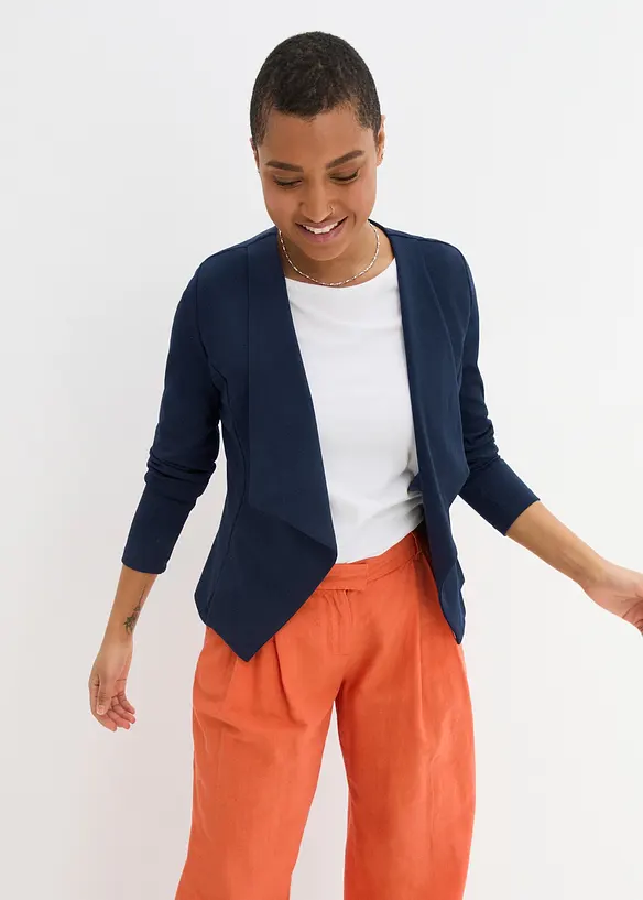 Jersey-Blazer aus Punto di Roma in blau von vorne (im Anschnitt) - bonprix