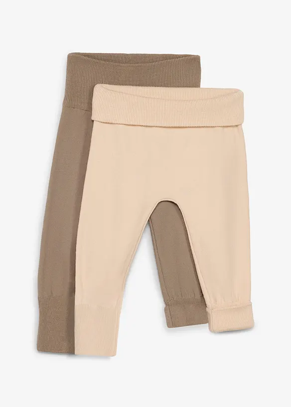 Weiche Strick-Hosen zum Mitwachsen aus Baumwoll-Mix (2er Pack) in braun von vorne - bonprix