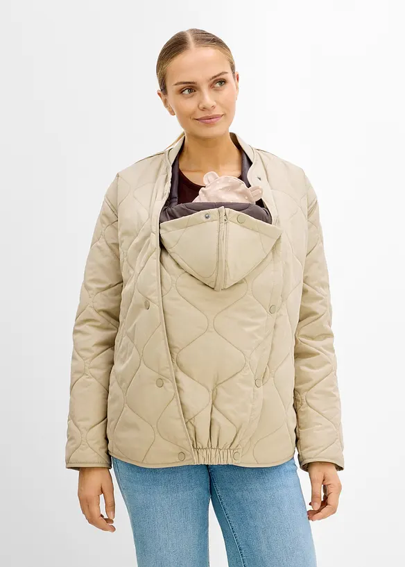 3-in-1 Ultraleichte Umstands-Steppjacke mit Trageeinsatz (2-tlg. Set) in beige von vorne (im Anschnitt) - bonprix