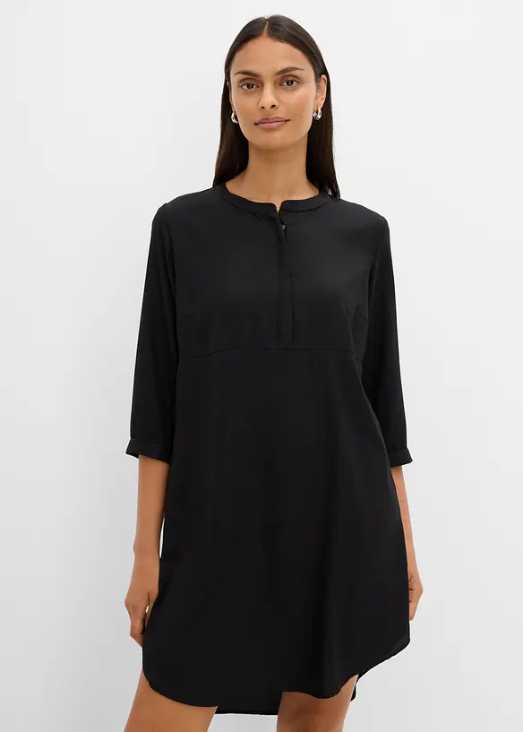 Blusenkleid mit kurzer Knopfleiste in schwarz von vorne (Totalaufnahme) - bonprix