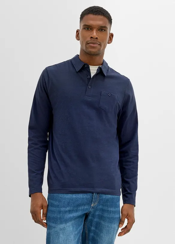 Polo-Langarmshirt mit Brusttasche (2er Pack) in blau von vorne (im Anschnitt) - bonprix