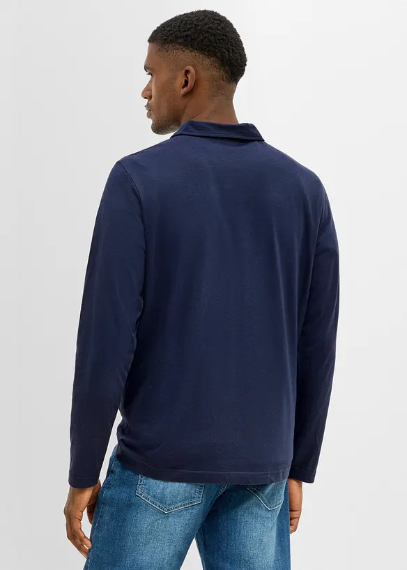 Polo-Langarmshirt mit Brusttasche (2er Pack) in blau von hinten (im Anschnitt) - bonprix