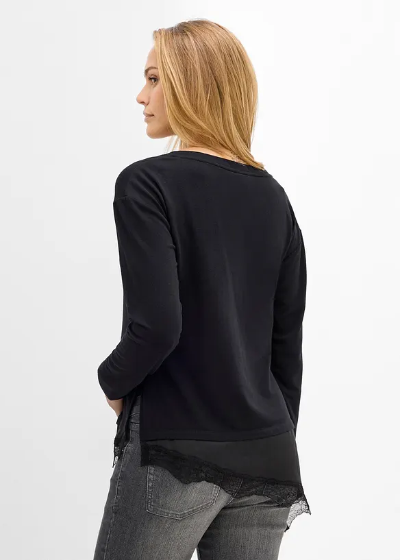 2-in-1 Umstands- und Stillshirt mit Spitze in schwarz von hinten (im Anschnitt) - bonprix