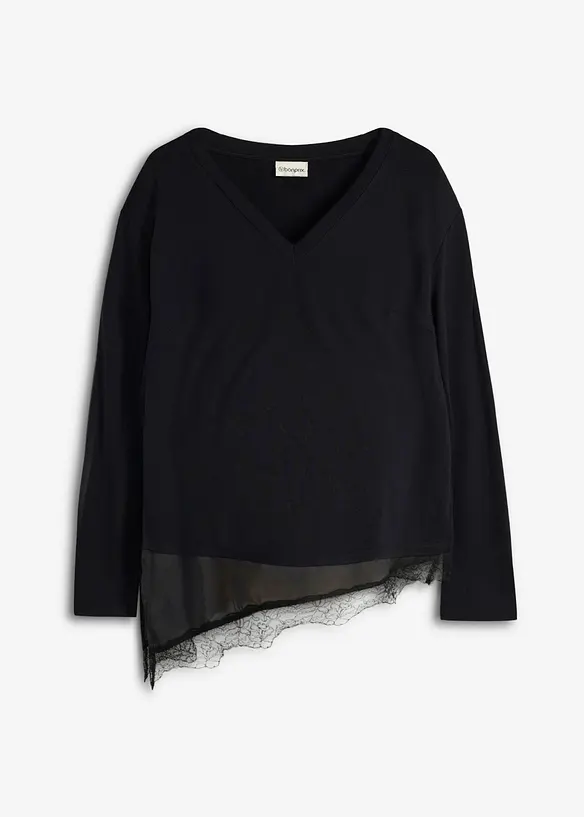2-in-1 Umstands- und Stillshirt mit Spitze in schwarz von vorne - bonprix