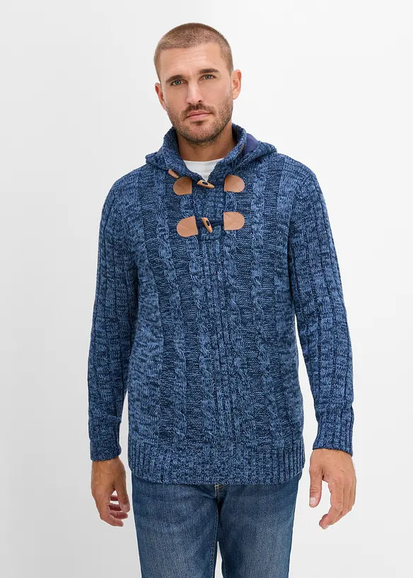 Grobstrick-Kapuzenpullover in Regular Fit in blau von vorne (im Anschnitt) - bonprix