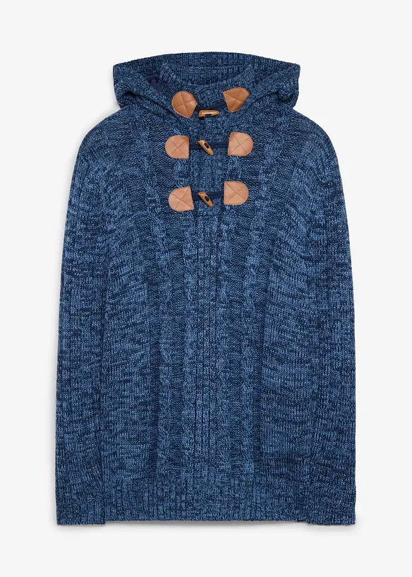 Grobstrick-Kapuzenpullover in Regular Fit in blau von vorne - bonprix