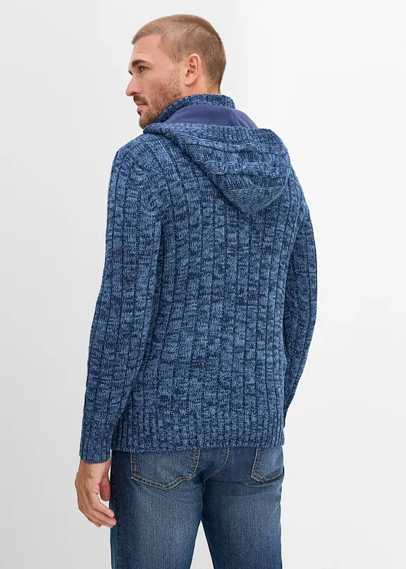 Grobstrick-Kapuzenpullover in Regular Fit in blau von hinten (im Anschnitt) - bonprix