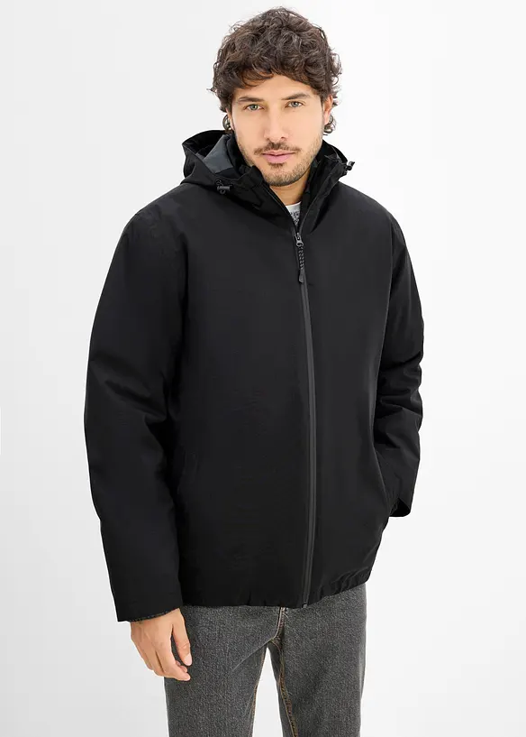 Wasserdichte 3 in 1 Funktions-Jacke mit integrierter Steppjacke in schwarz von vorne (im Anschnitt) - bonprix
