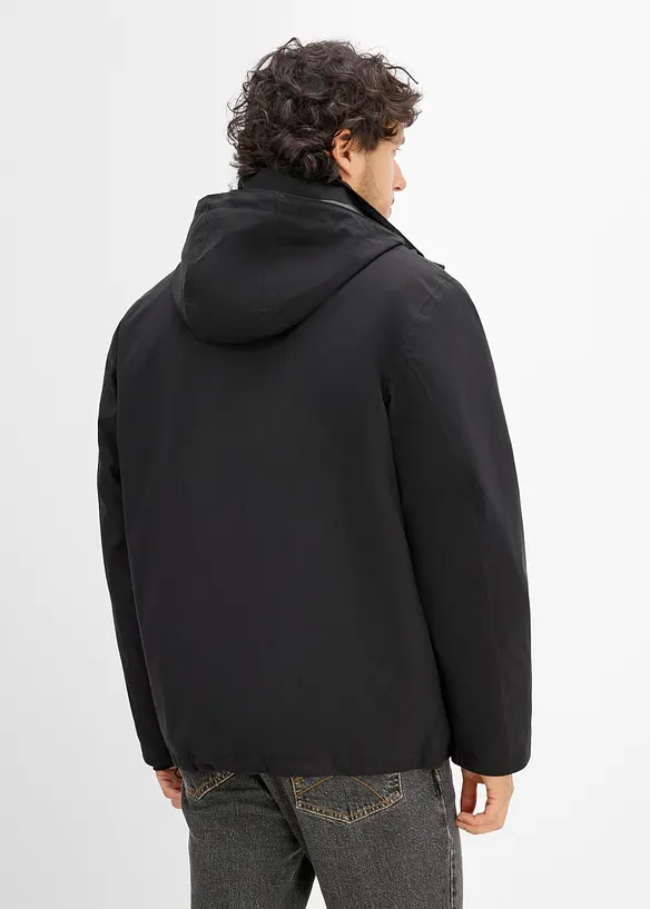 Wasserdichte 3 in 1 Funktions-Jacke mit integrierter Steppjacke in schwarz von hinten (im Anschnitt) - bonprix