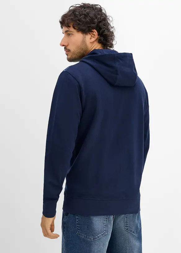 Kapuzen-Sweatjacke aus reiner Baumwolle in blau von hinten (im Anschnitt) - bonprix Kapuzen-Sweatjacke aus reiner Baumwolle in blau von hinten (im Anschnitt) - bonprix