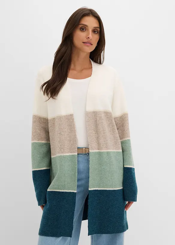 Longstrickjacke in beige von vorne (im Anschnitt) - bonprix